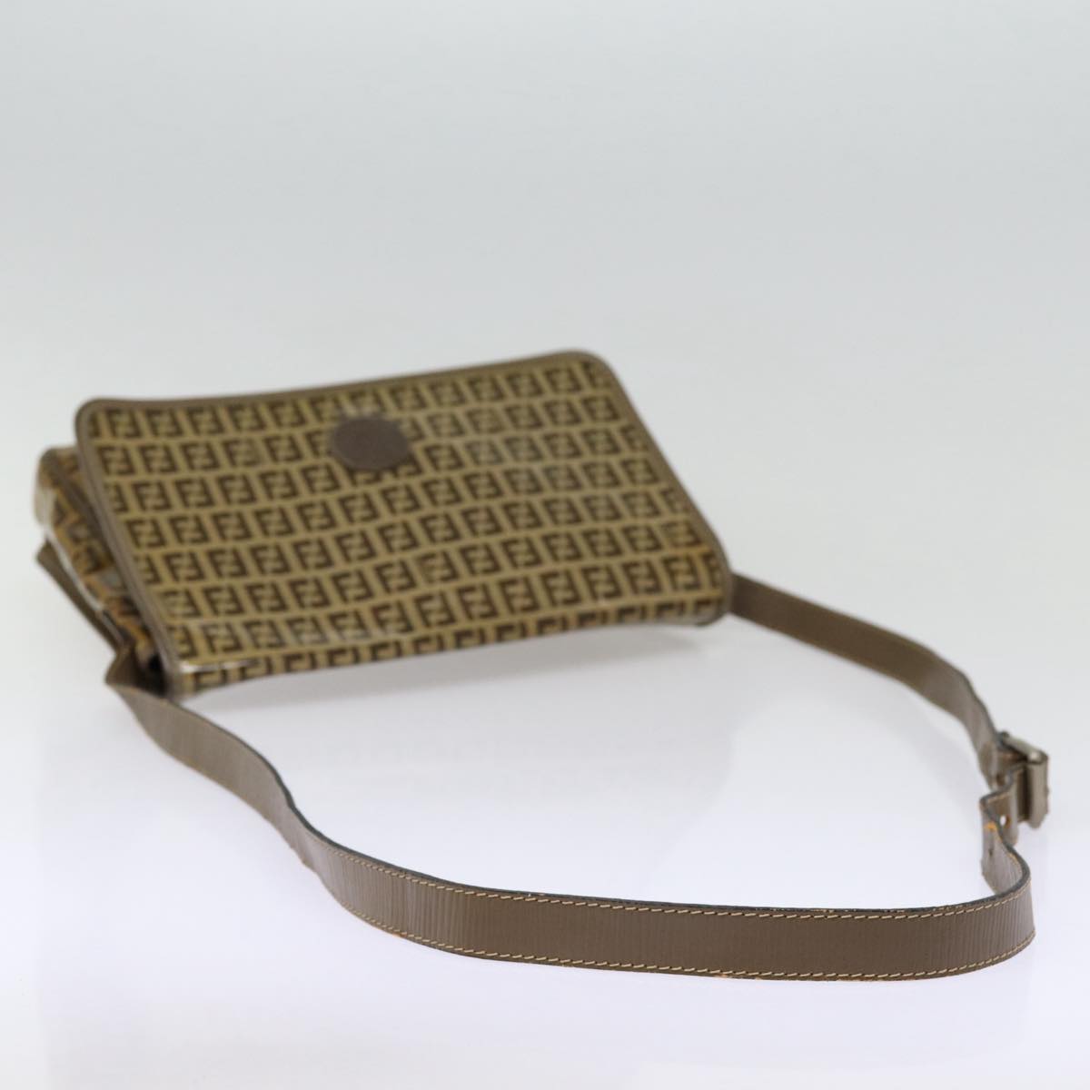 FENDI Zucchino Canvas Shoulder Bag Brown Silvermr463
