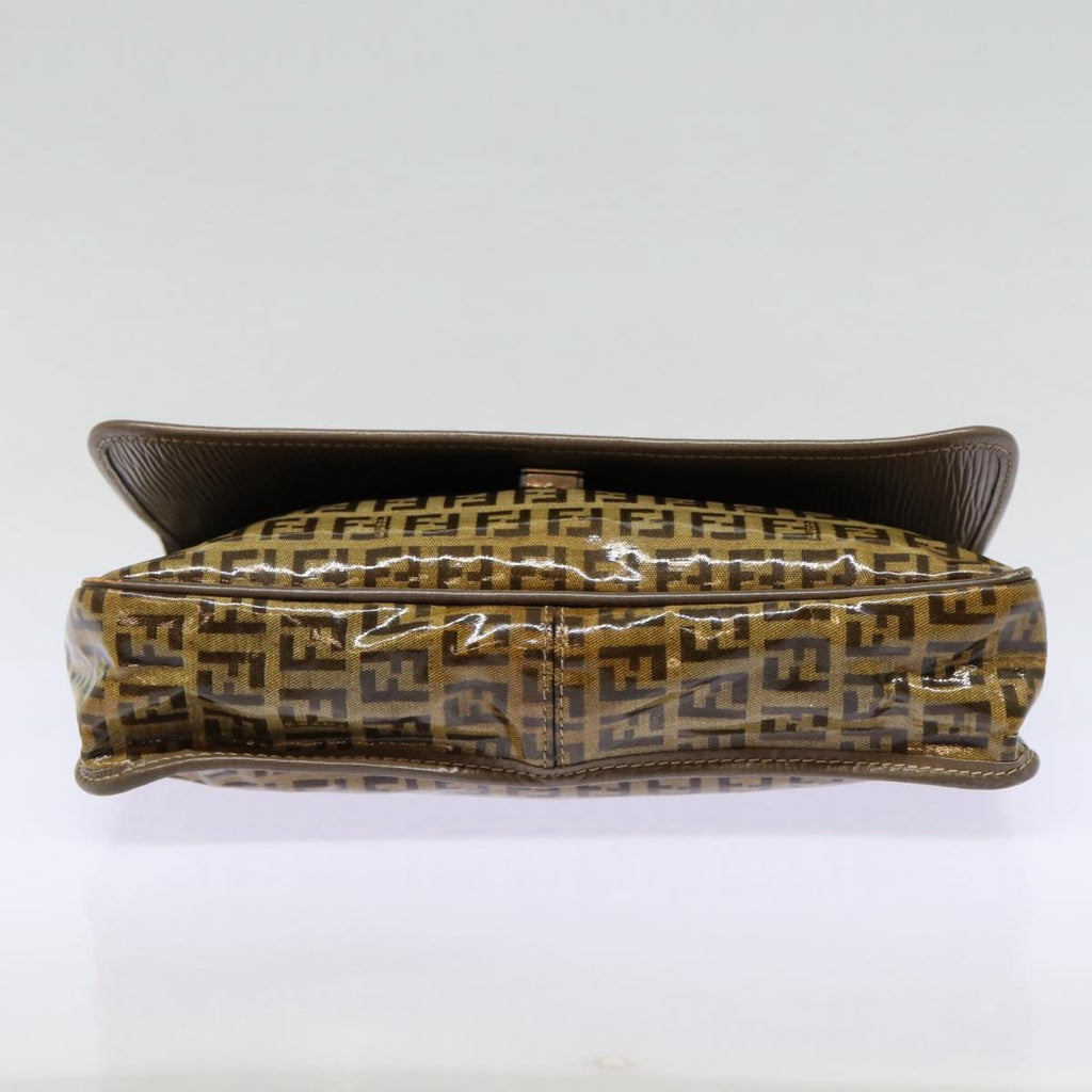 FENDI Zucchino Canvas Shoulder Bag Brown Silvermr463