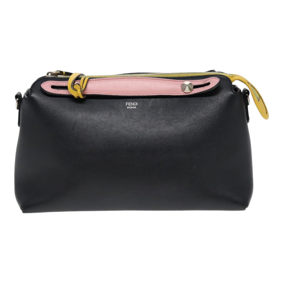 FENDI By The Way Medium Hand Bag Leather 2way Black Silvermr464