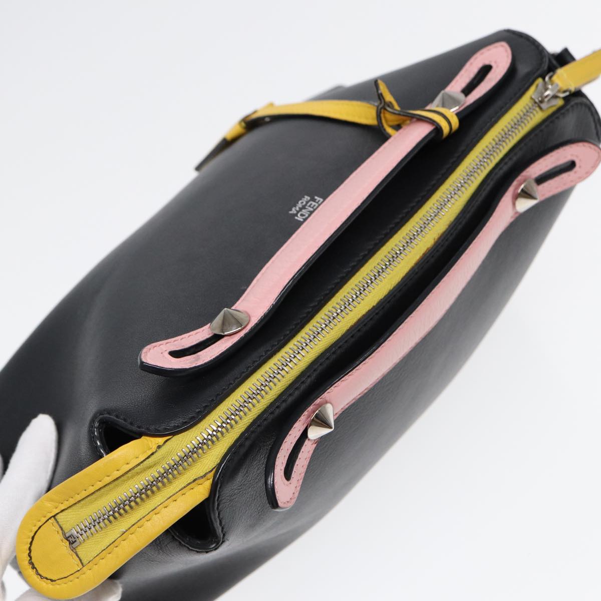 FENDI By The Way Medium Hand Bag Leather 2way Black Silvermr464