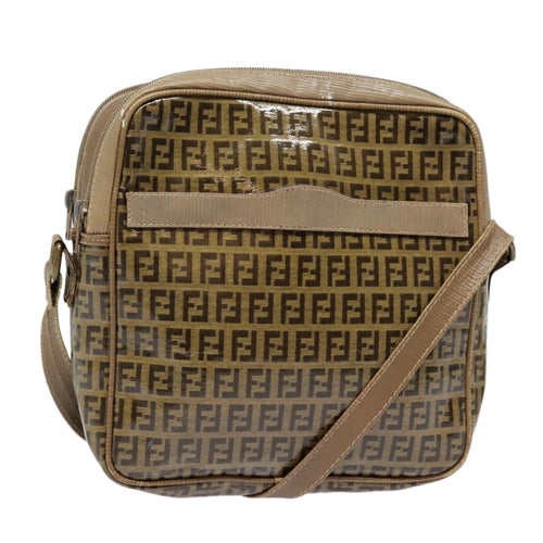 FENDI Zucchino Canvas Shoulder Bag Beigemr470