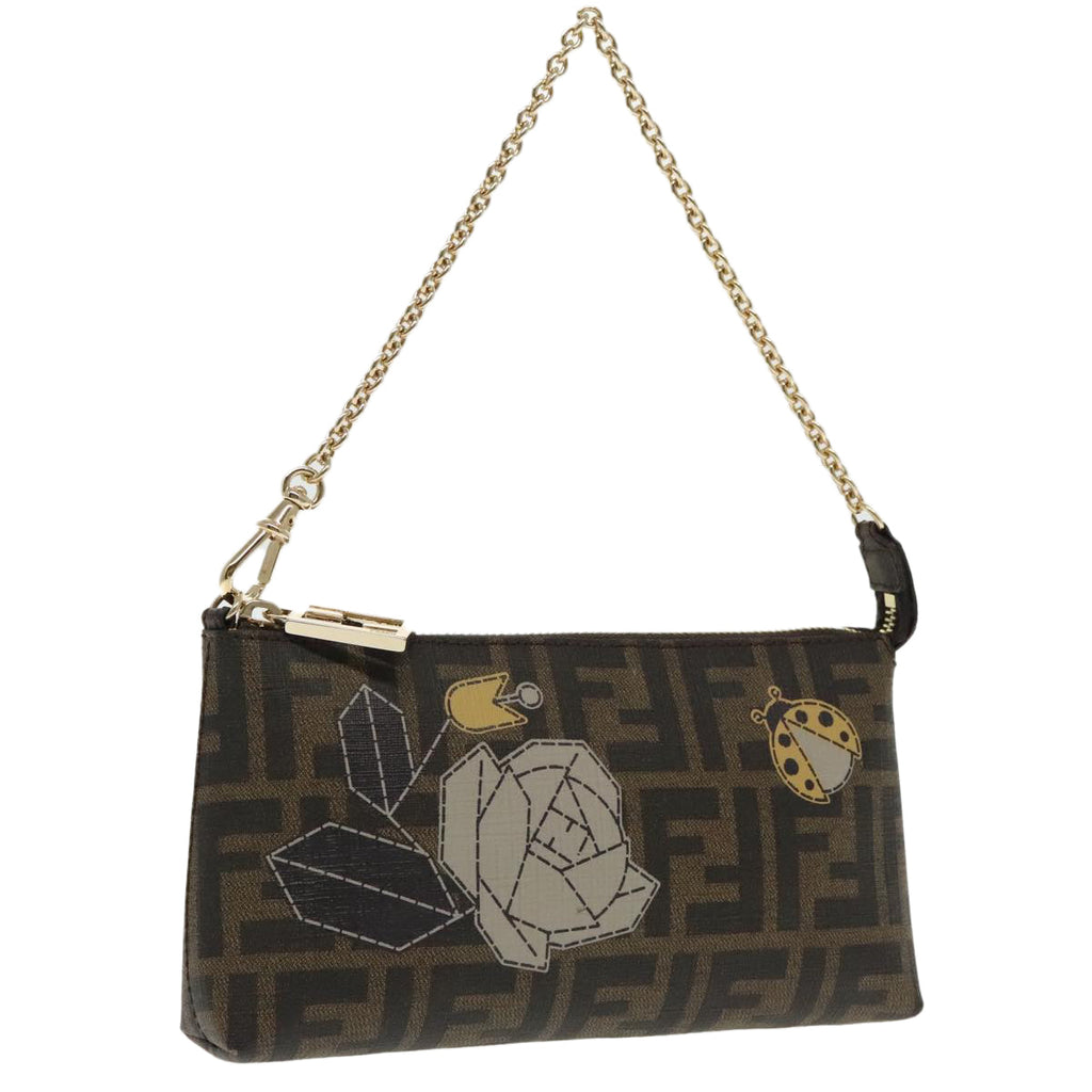 FENDI Zucca Canvas Chain Ladybug Accessory Pouch Brown Blackmr567A