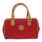 FENDI Zucchino Canvas Hand Bag 2way Red Brown Goldmr568