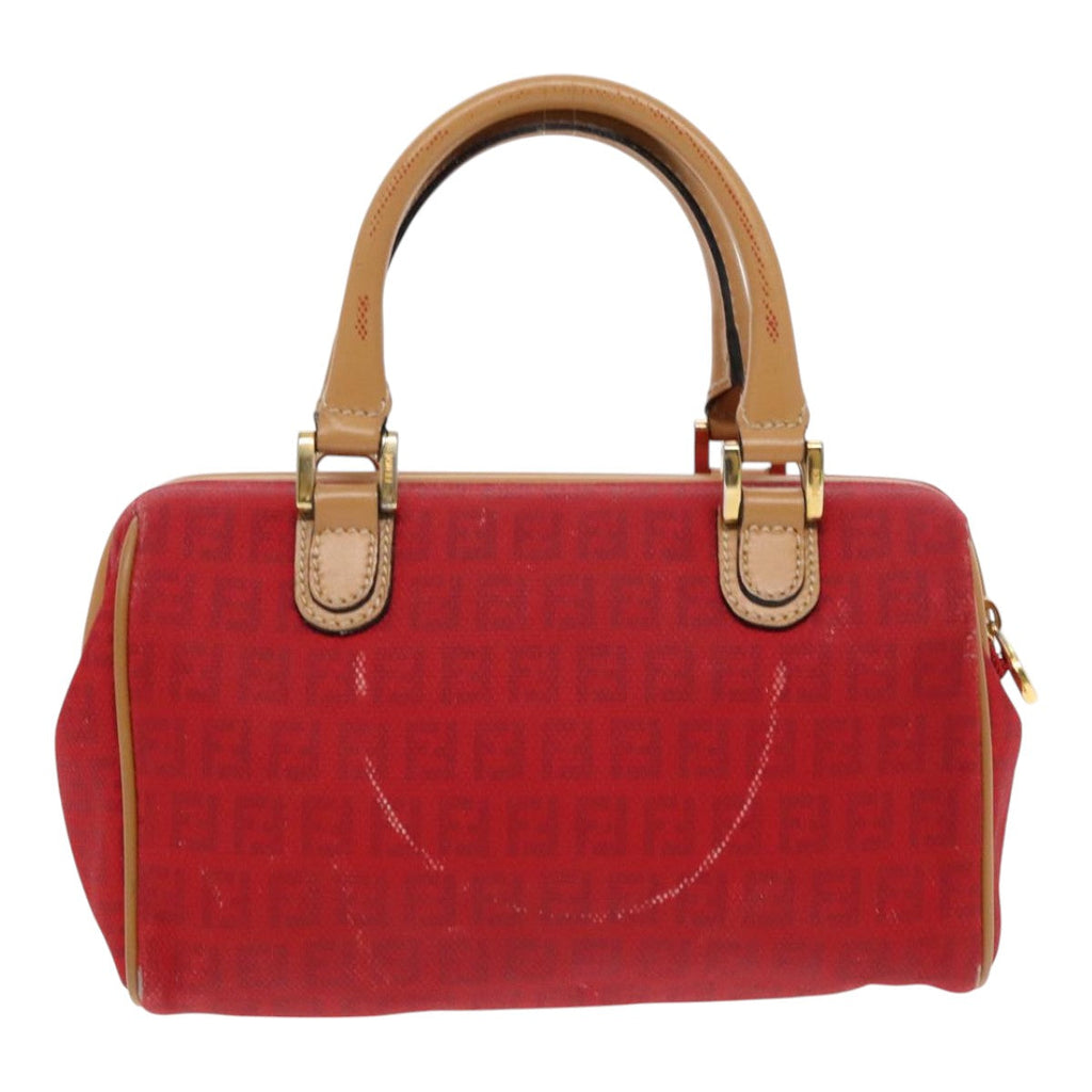 FENDI Zucchino Canvas Hand Bag 2way Red Brown Goldmr568