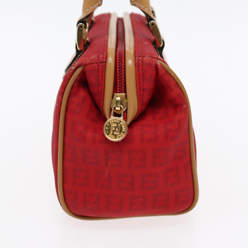 FENDI Zucchino Canvas Hand Bag 2way Red Brown Goldmr568