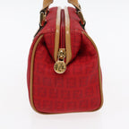 FENDI Zucchino Canvas Hand Bag 2way Red Brown Goldmr568