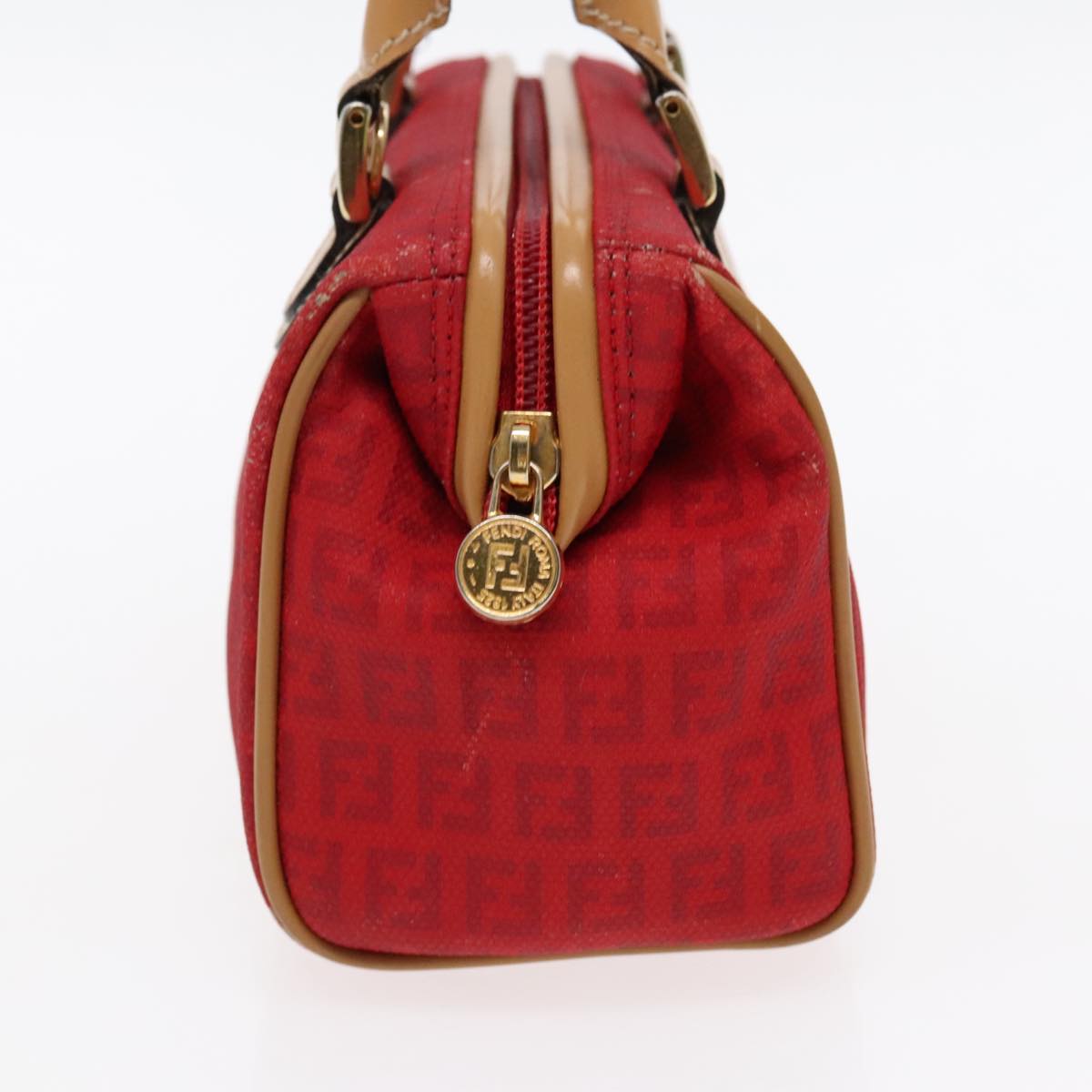 FENDI Zucchino Canvas Hand Bag 2way Red Brown Goldmr568