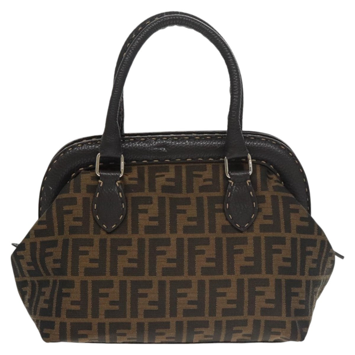 FENDI Zucca Canvas Hand Bag Brown Black 8BN123mr719