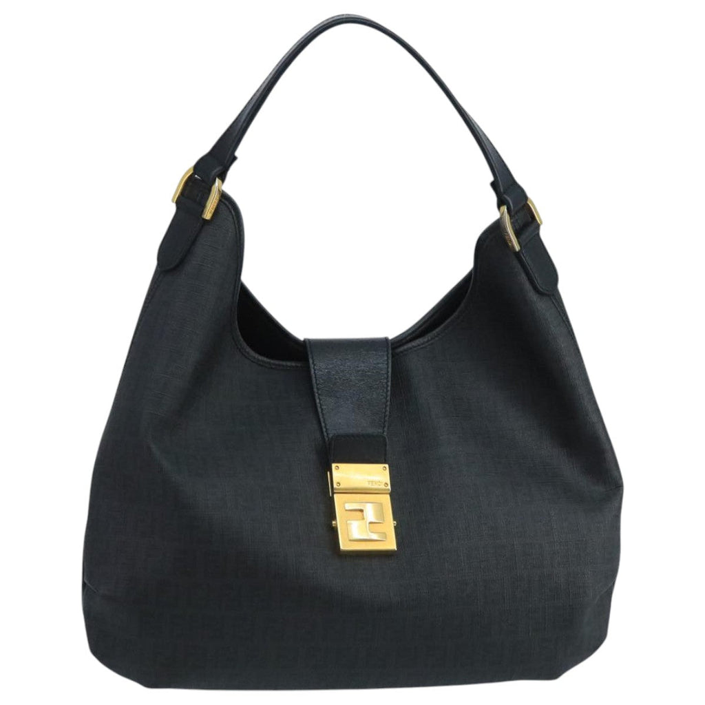 FENDI Zucchino Canvas Shoulder Bag Blackmr746
