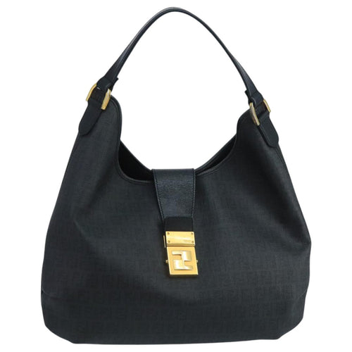 FENDI Zucchino Canvas Shoulder Bag Blackmr746