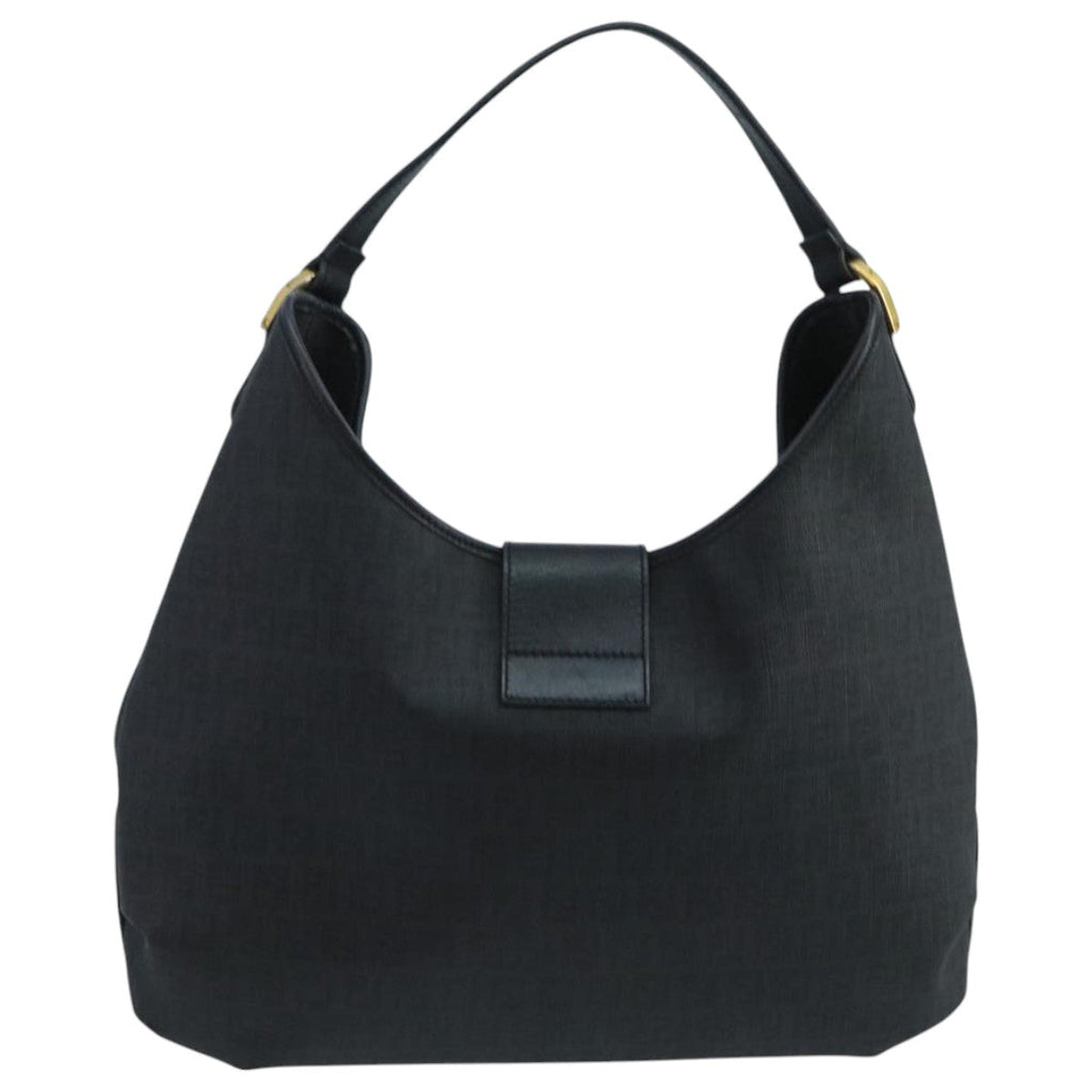 FENDI Zucchino Canvas Shoulder Bag Blackmr746