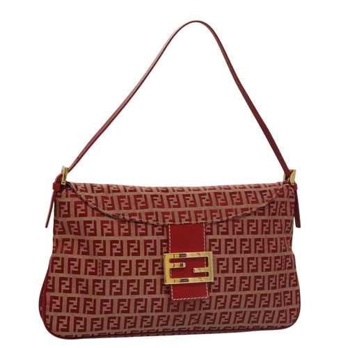 FENDI Zucchino Canvas Shoulder Bag Red Goldmr834A