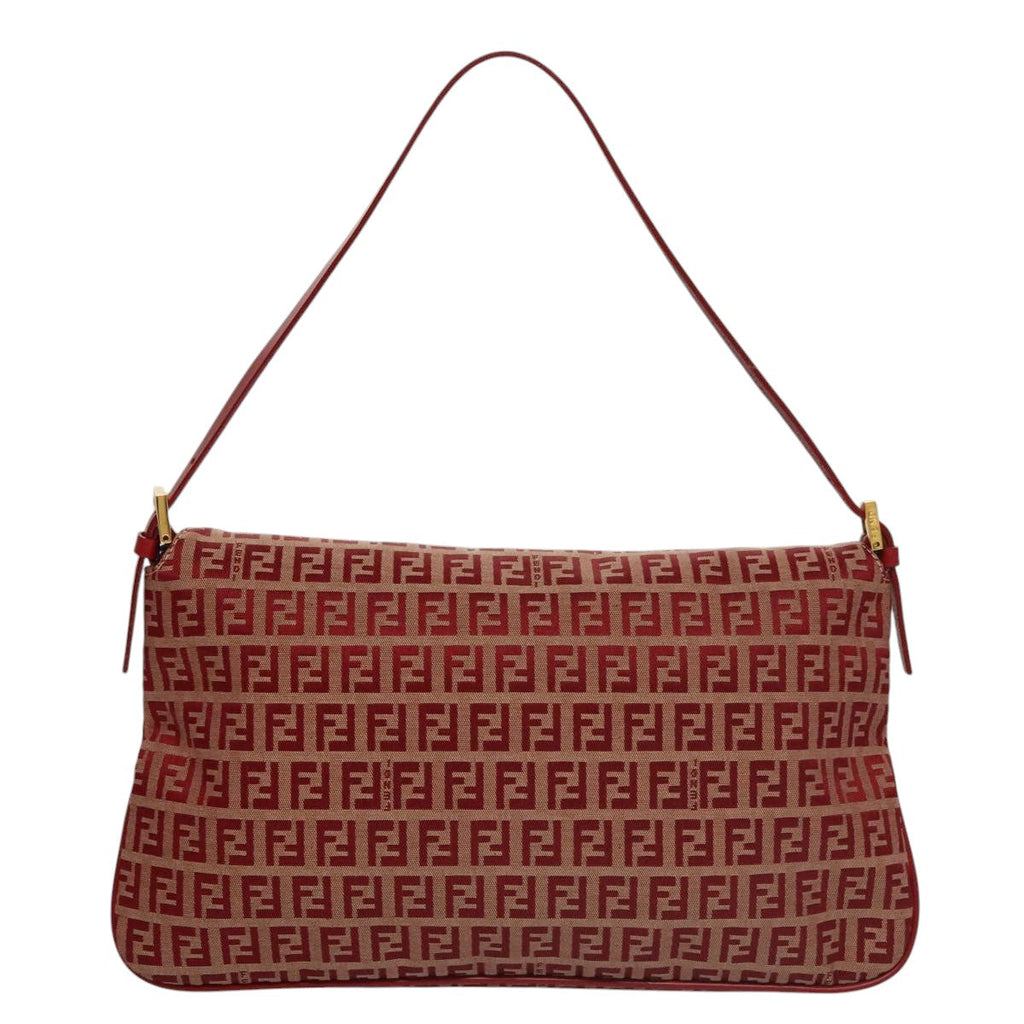 FENDI Zucchino Canvas Shoulder Bag Red Goldmr834A