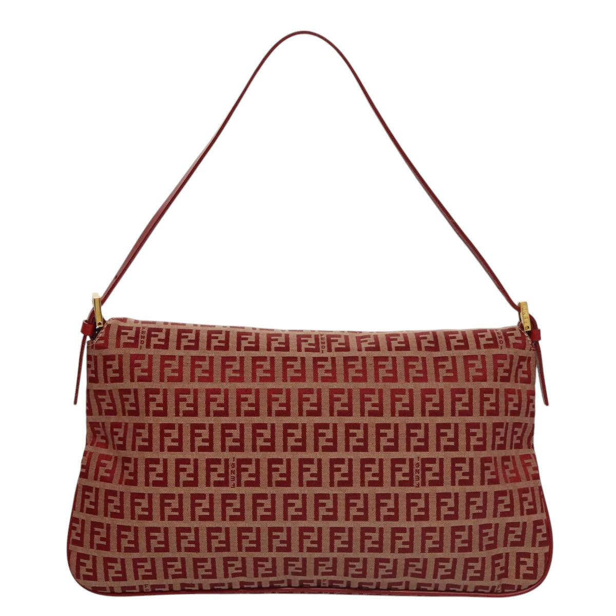 FENDI Zucchino Canvas Shoulder Bag Red Goldmr834A