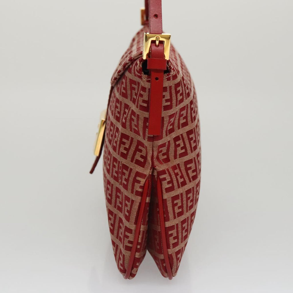 FENDI Zucchino Canvas Shoulder Bag Red Goldmr834A