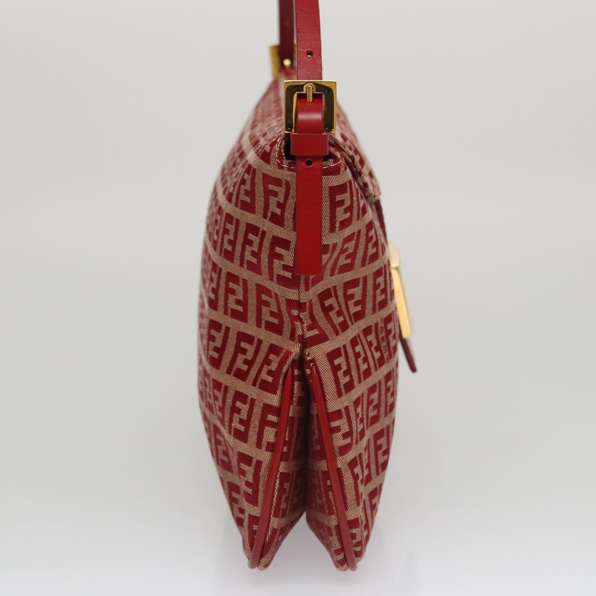 FENDI Zucchino Canvas Shoulder Bag Red Goldmr834A