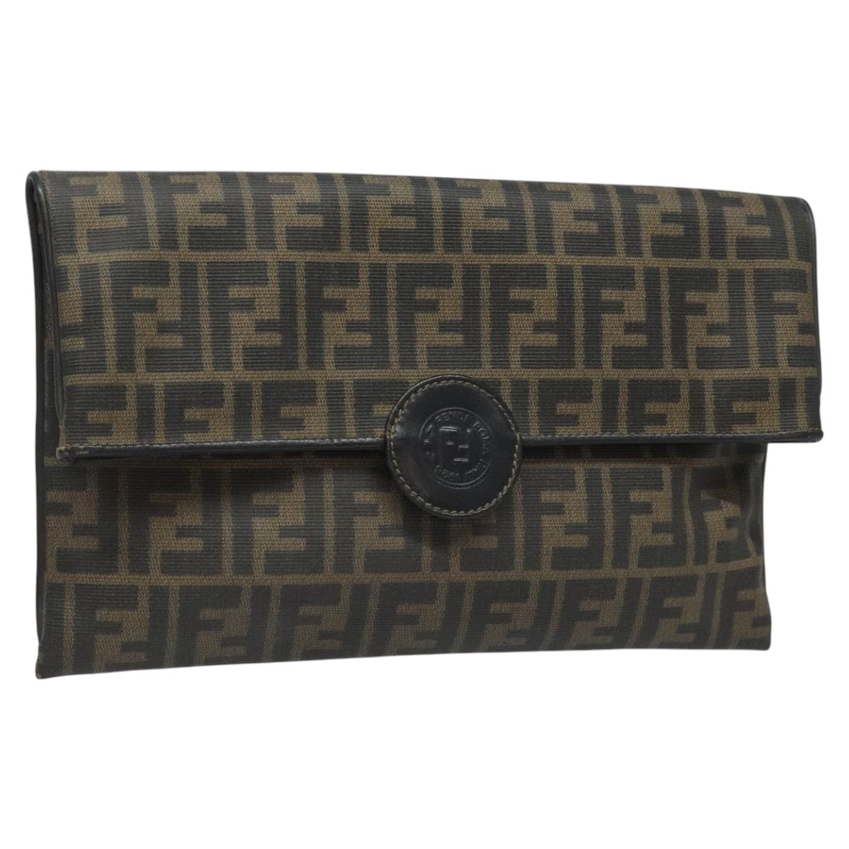 FENDI Zucca Canvas Clutch Bag PVC Brown Black goldmr981