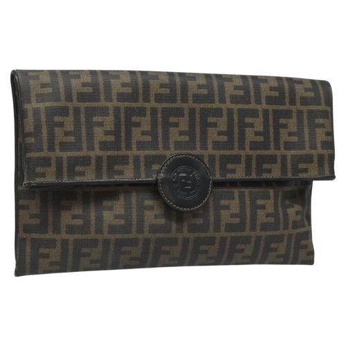 FENDI Zucca Canvas Clutch Bag PVC Brown Black goldmr981