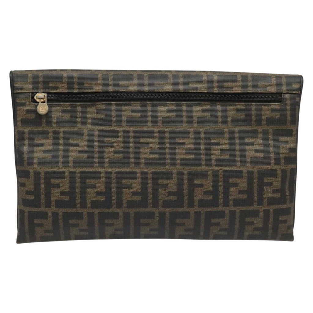 FENDI Zucca Canvas Clutch Bag PVC Brown Black goldmr981