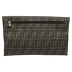 FENDI Zucca Canvas Clutch Bag PVC Brown Black goldmr981