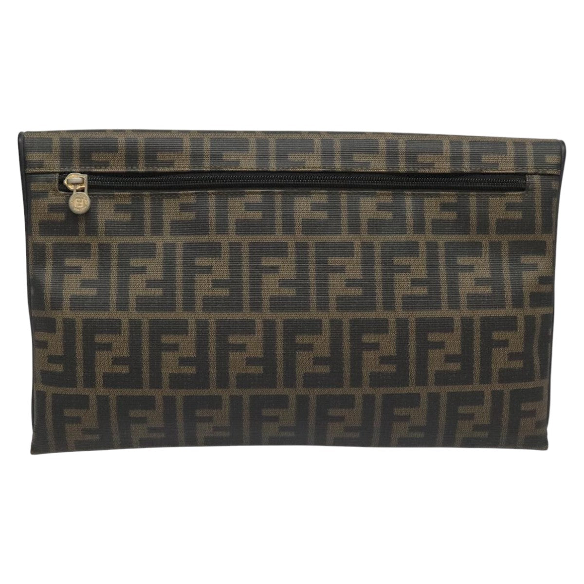 FENDI Zucca Canvas Clutch Bag PVC Brown Black goldmr981