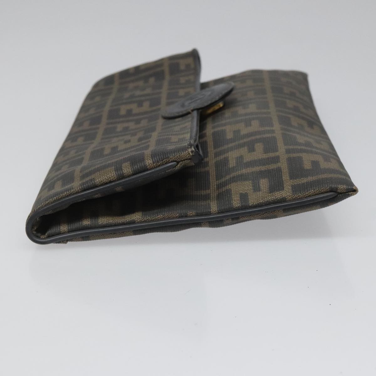 FENDI Zucca Canvas Clutch Bag PVC Brown Black goldmr981