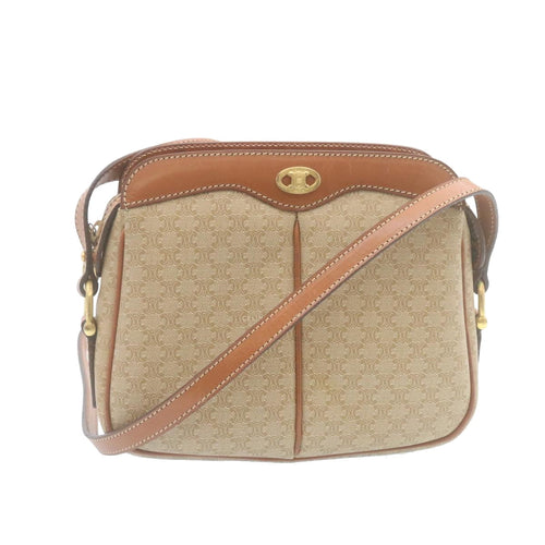 CELINE Macadam Canvas Shoulder Bag PVC Leather Beige  34678