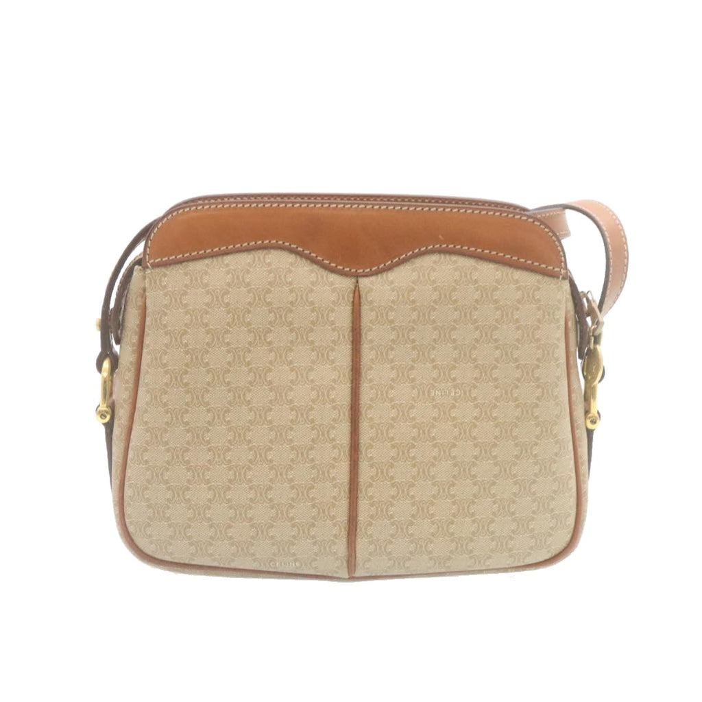 CELINE Macadam Canvas Shoulder Bag PVC Leather Beige  34678
