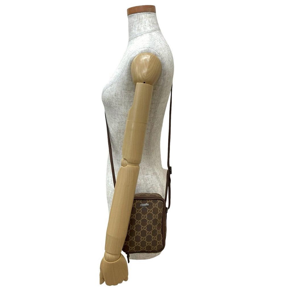 Gucci GG Logo Canvas Leather Shoulder Bag