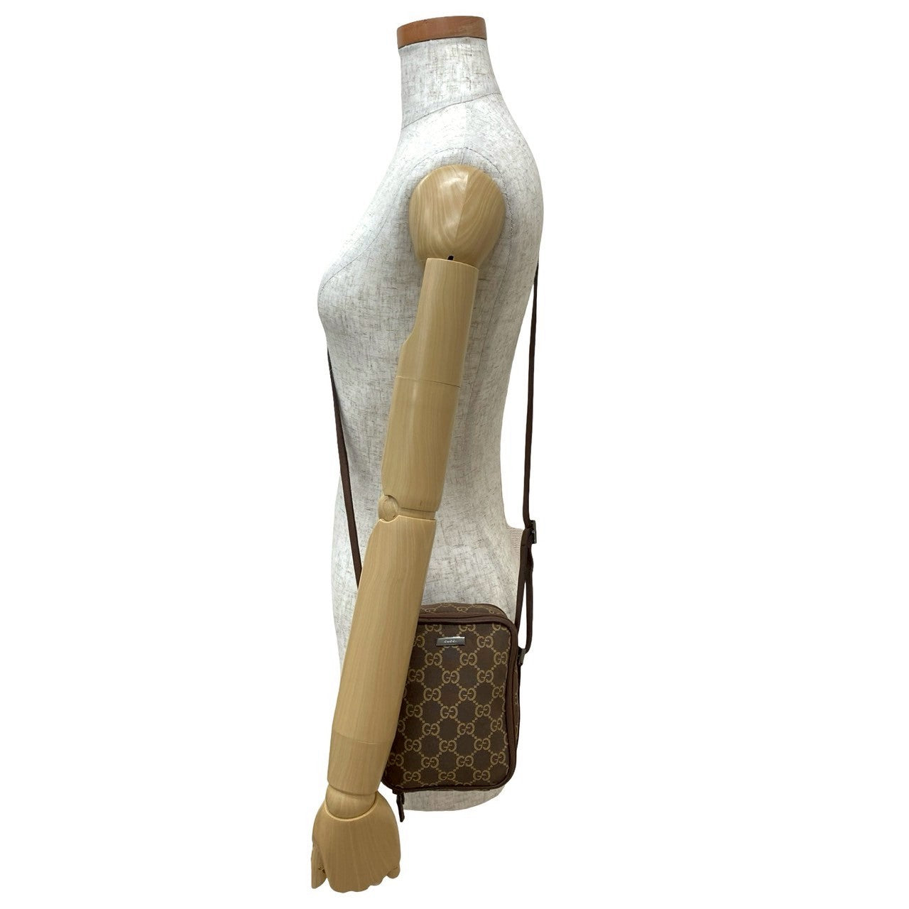 Gucci GG Logo Canvas Leather Shoulder Bag