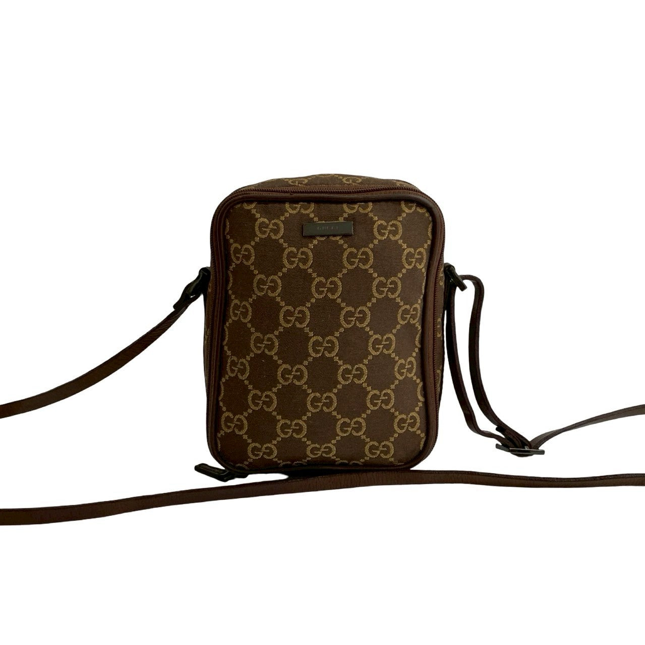 Gucci GG Logo Canvas Leather Shoulder Bag