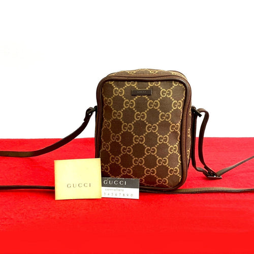 Gucci GG Logo Canvas Leather Shoulder Bag