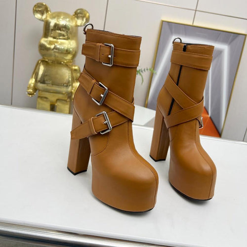 Saint Laurent SL ANKLE BUCKLE BOOT PLATFORM SIENNA CALFSKIN
