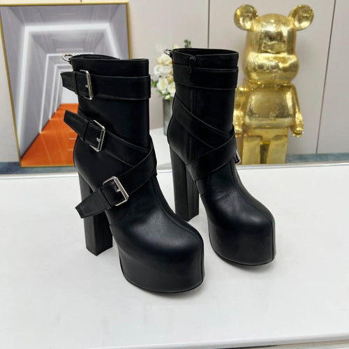 Saint Laurent SL ANKLE BUCKLE BOOT PLATFORM BLACK SMOOTH CALFSKIN