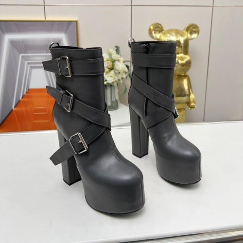 Saint Laurent SL ANKLE BUCKLE BOOT PLATFORM BLACK CALFSKIN