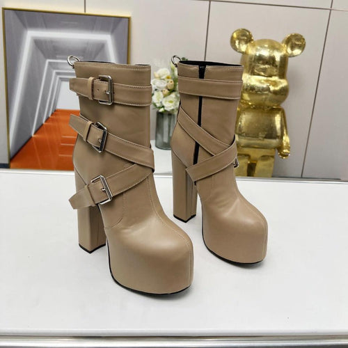 Saint Laurent SL ANKLE BUCKLE BOOT PLATFORM TAN CALFSKIN