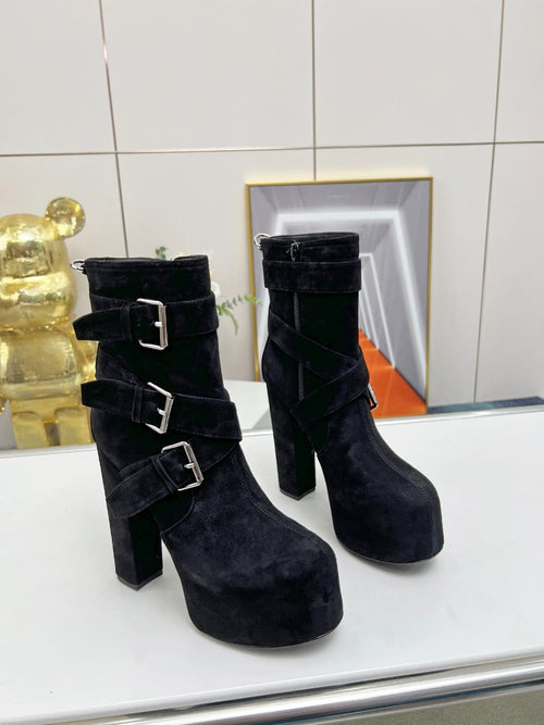 Saint Laurent SL ANKLE BUCKLE BOOT PLATFORM BLACK SUEDE
