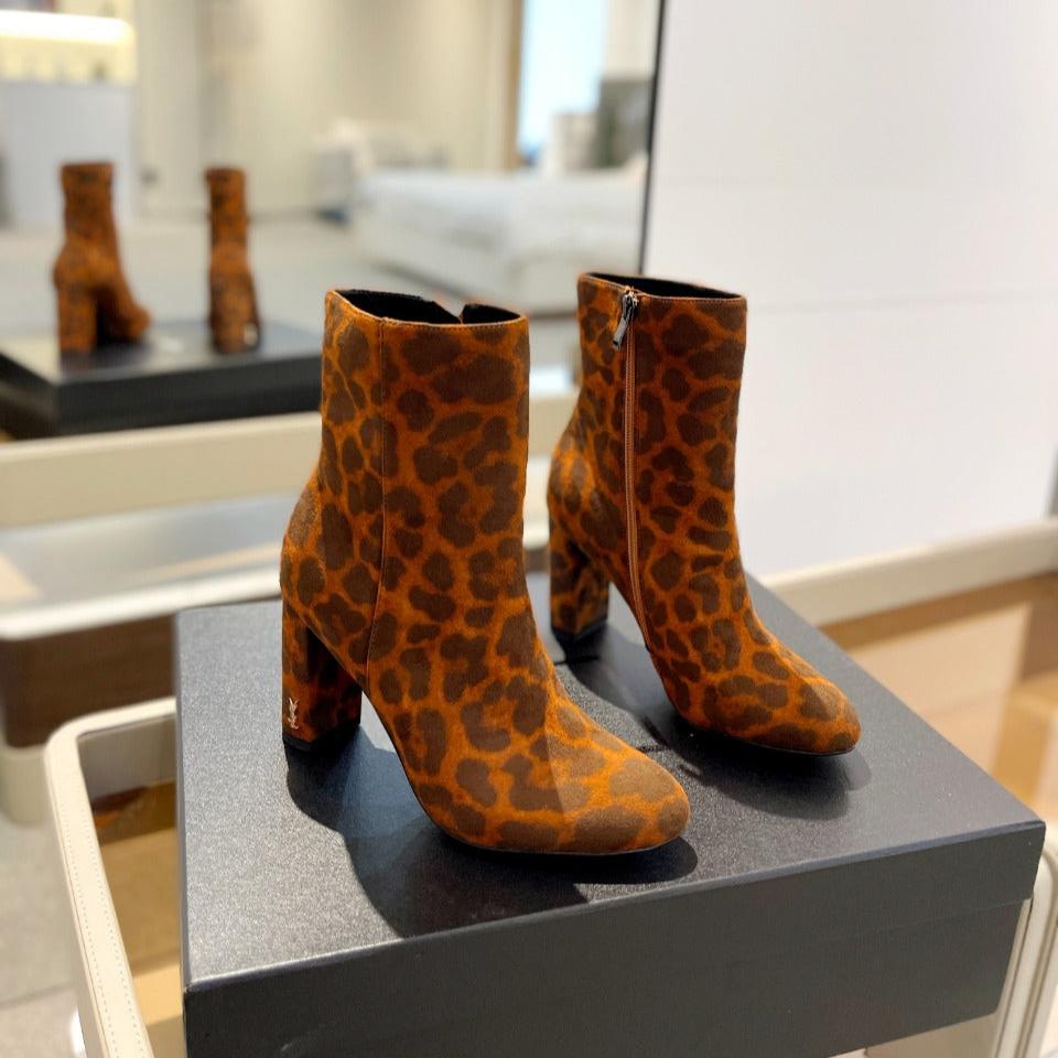 Saint Laurent SL HONORÉ BOOTIES LEOPARD BRICK SUEDE