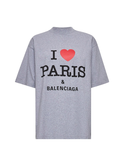 Balenciaga Women Grey I Love Paris & Balenciaga Medium Fit T-Shirt