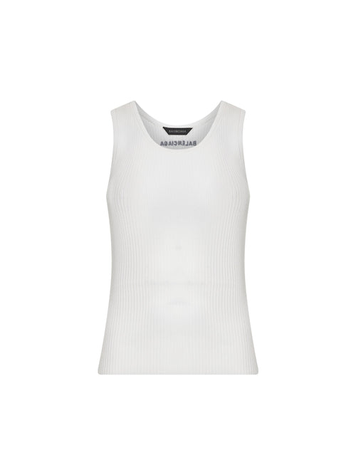 Balenciaga Women White Ribbed Wool Knit Tank Top
