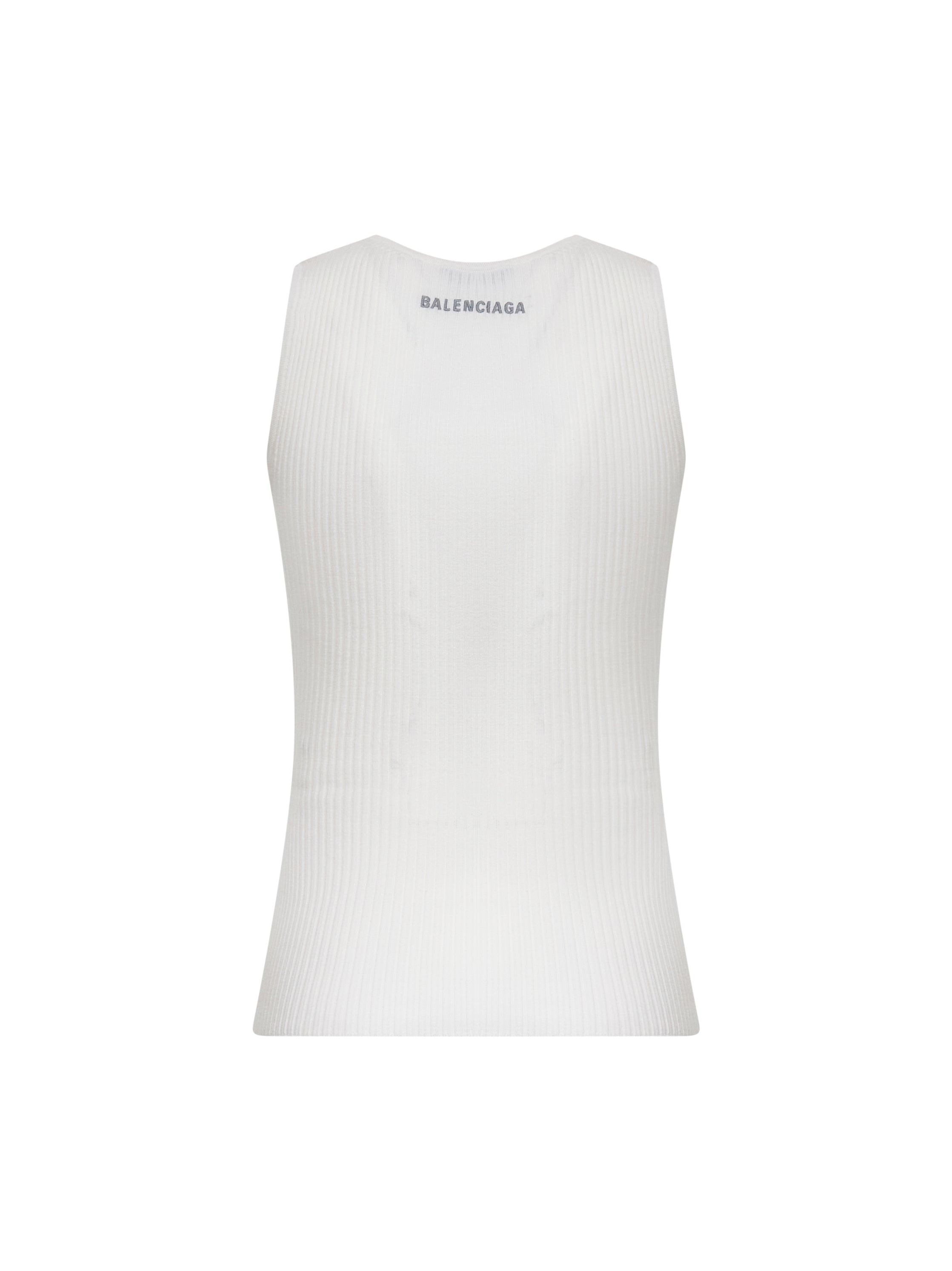 Balenciaga Women White Ribbed Wool Knit Tank Top