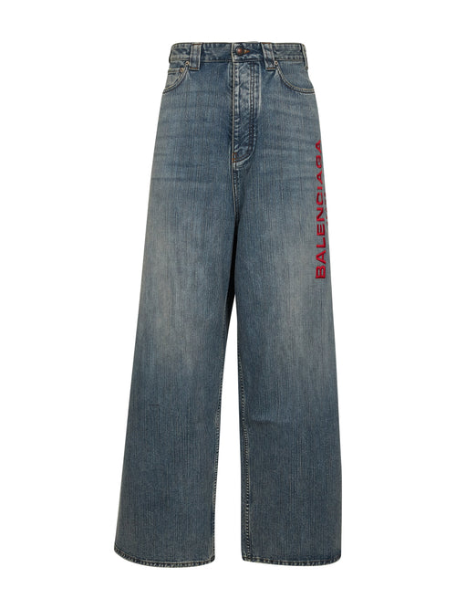 Balenciaga Men Light Blue Ring Denim Baggy Jeans<Br/>