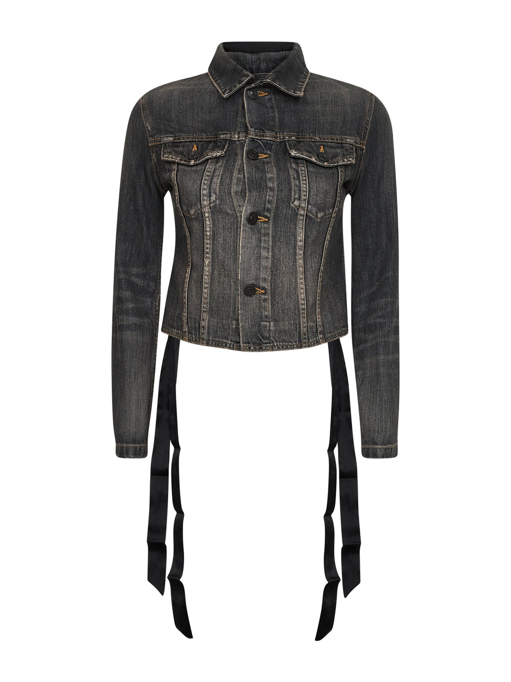 Balenciaga Women Dark Grey Denim Lace-Up Jacket