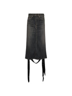 Balenciaga Women Dark Grey Denim Lace-Up Skirt