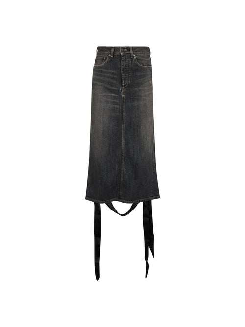 Balenciaga Women Dark Grey Denim Lace-Up Skirt
