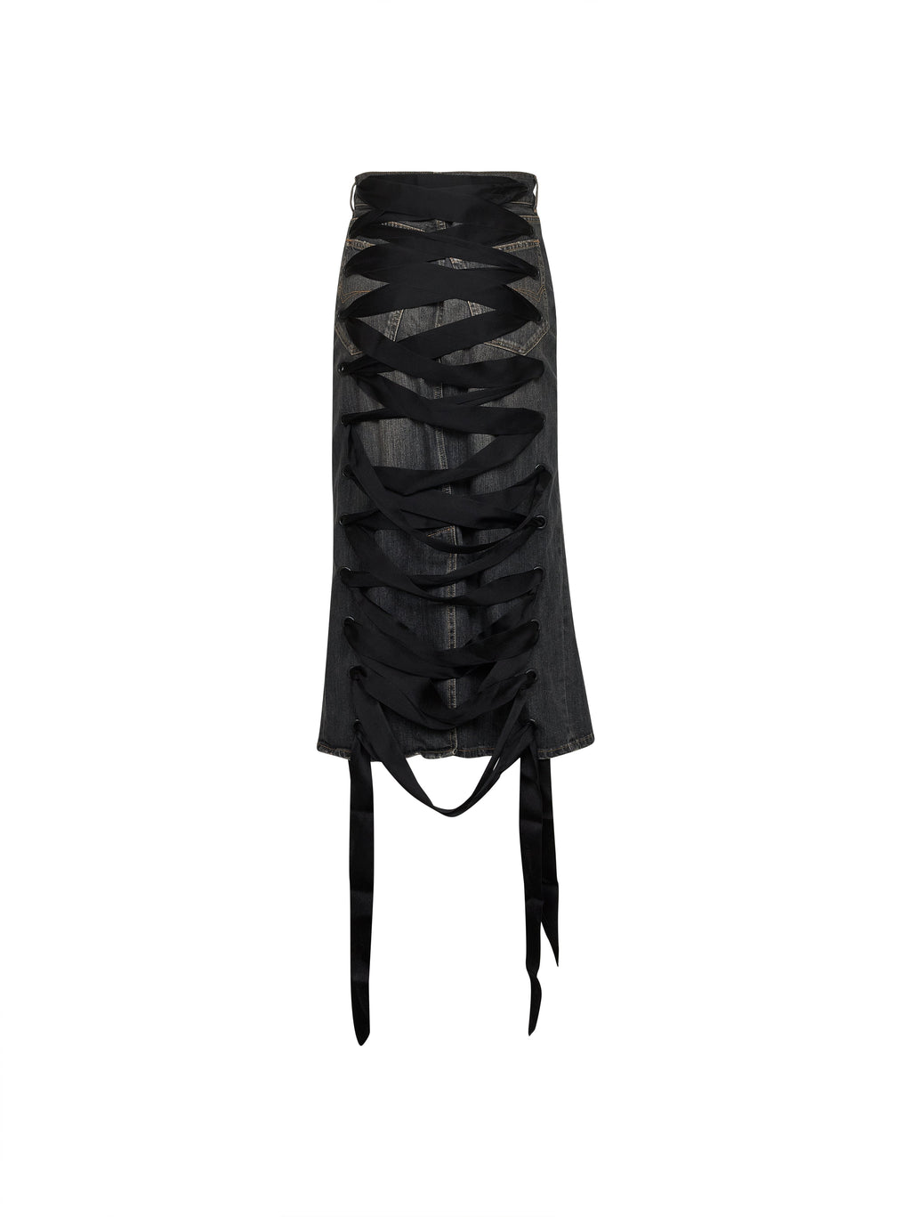 Balenciaga Women Dark Grey Denim Lace-Up Skirt