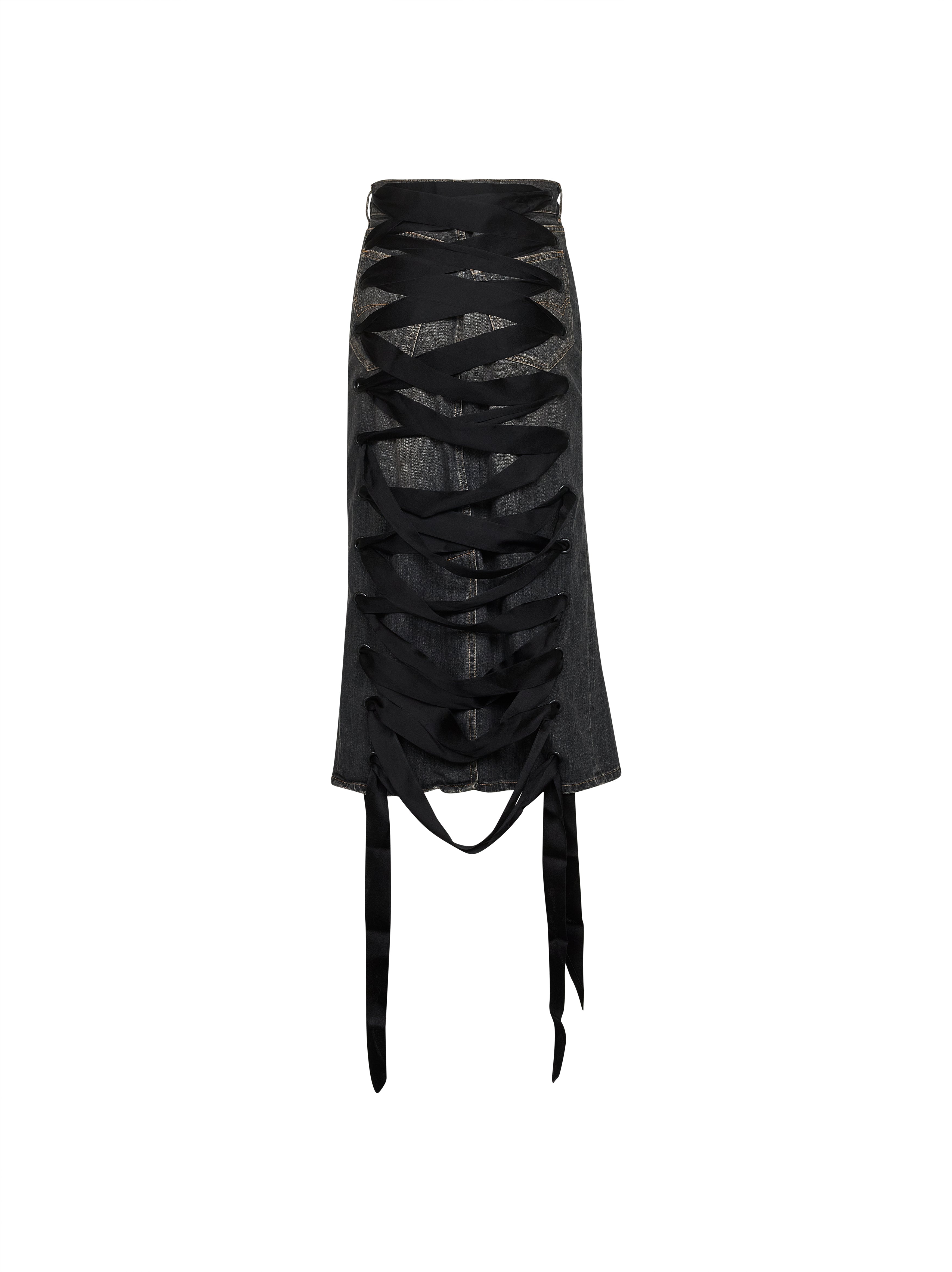 Balenciaga Women Dark Grey Denim Lace-Up Skirt