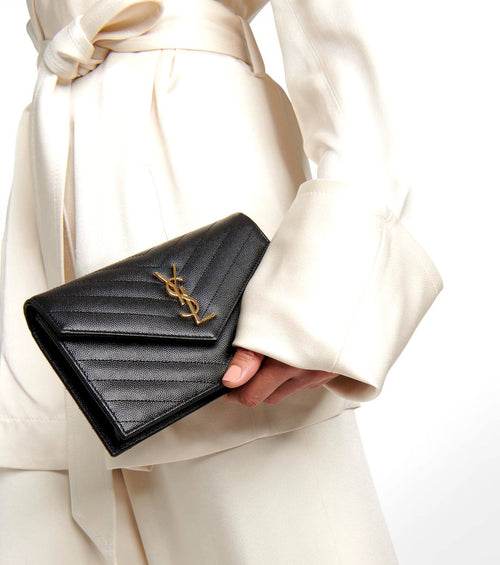 Saint Laurent Cassandre matelassé envelope leather wallet on chain