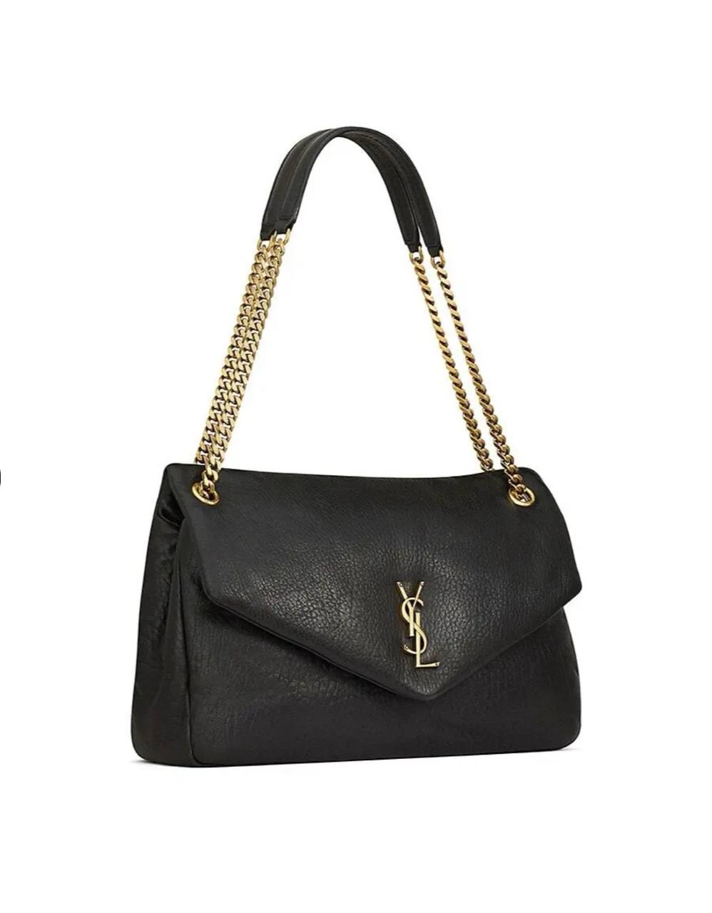 Saint Laurent Calypso Large Bag In Grained Lambskin - Black