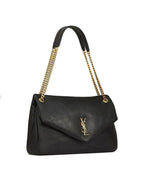 Saint Laurent Calypso Large Bag In Grained Lambskin - Black